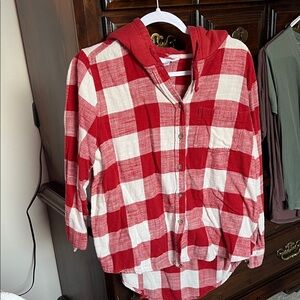 Time and Tru Red and White Flannel Hoodie